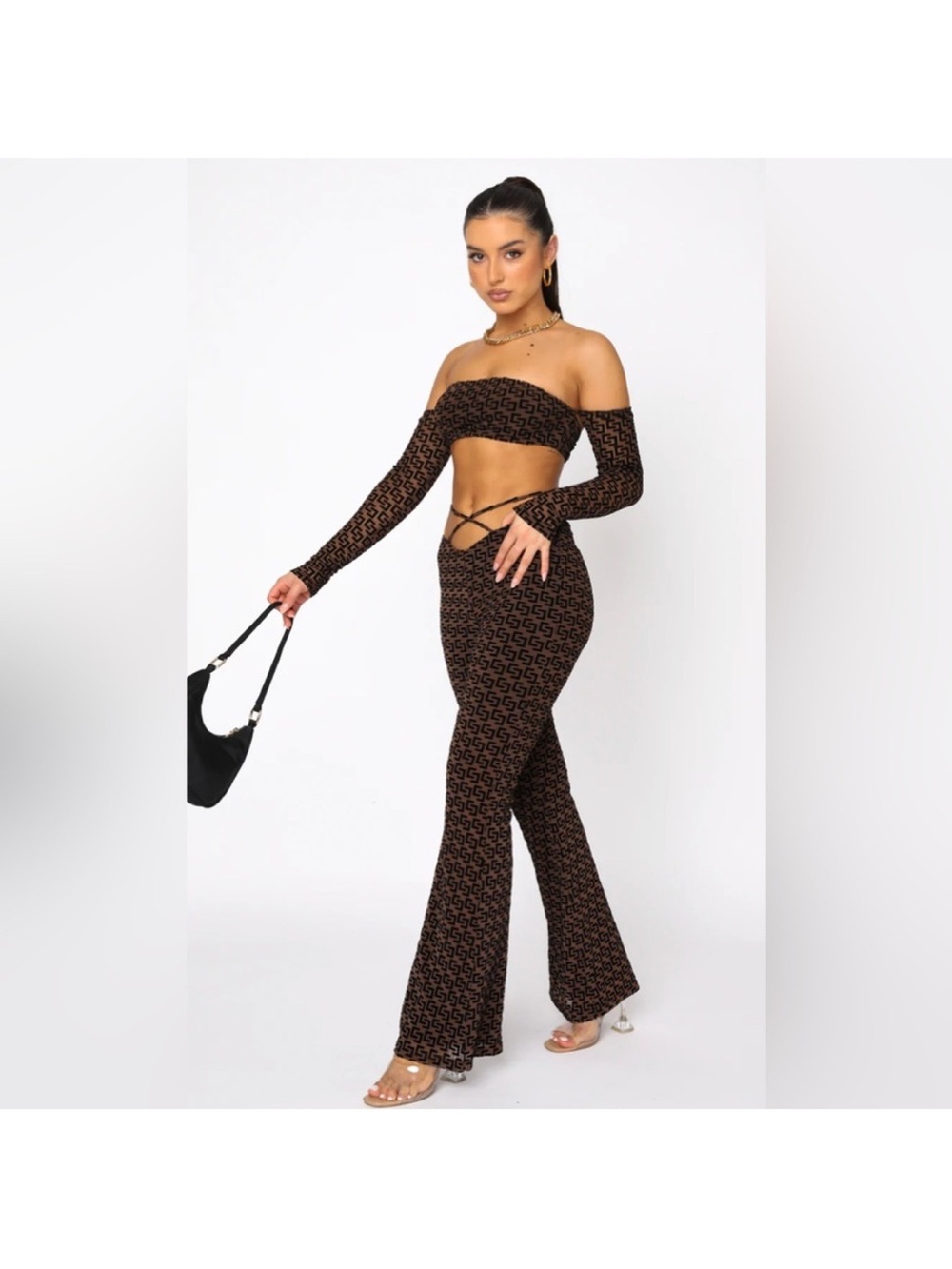 Brown Patterned Flared Women’s Jeans